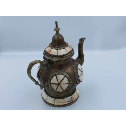 1960s Brass & Bone Tea kettle middle east handmade tea pot