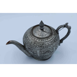 19th Century Antique Middle Eastern Silver Metal Etched Teapot